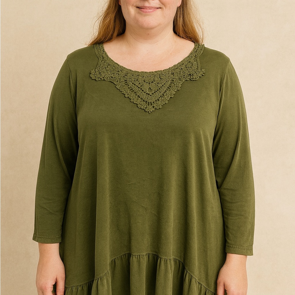 Coldwater Creek Forest Green‎ Crochet Accent Tunic